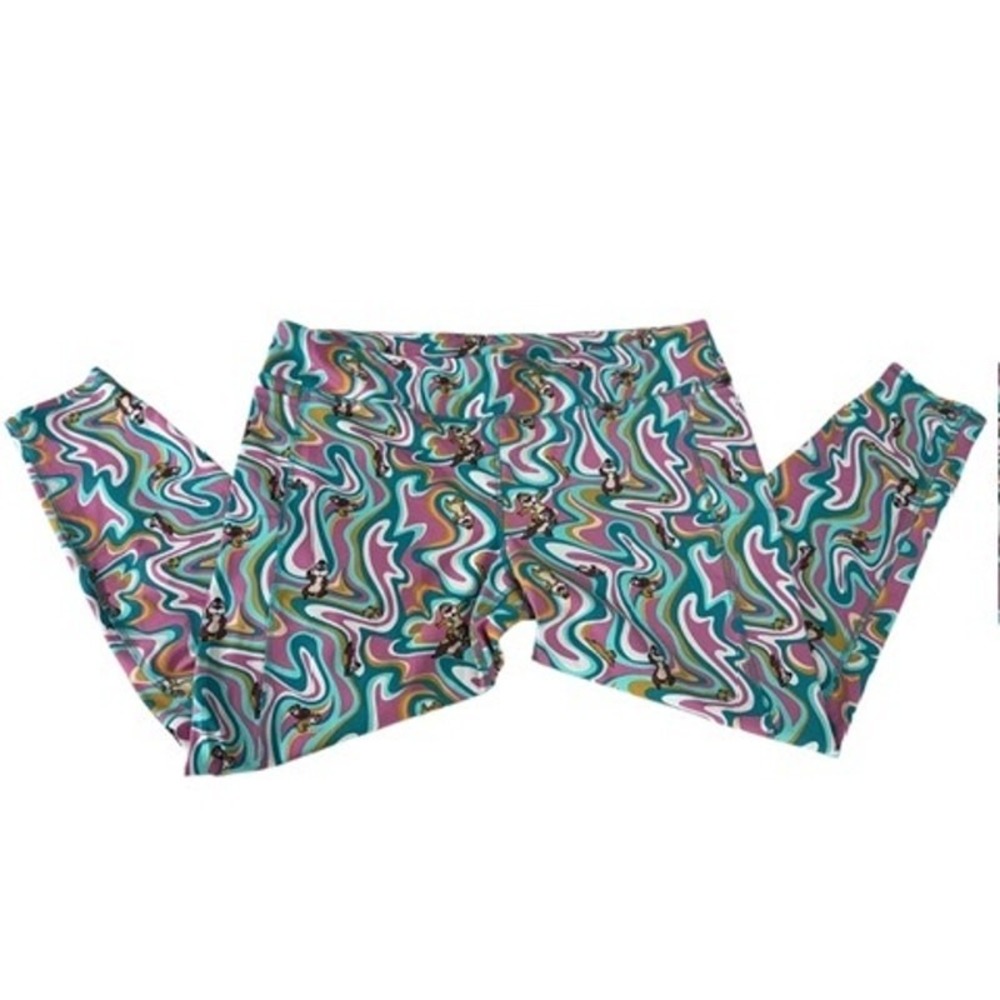 "DISNEY" Leggings Chip & Dale Swirl Multicolor‎ SZ 1X Workout Gym  Exercise Yoga